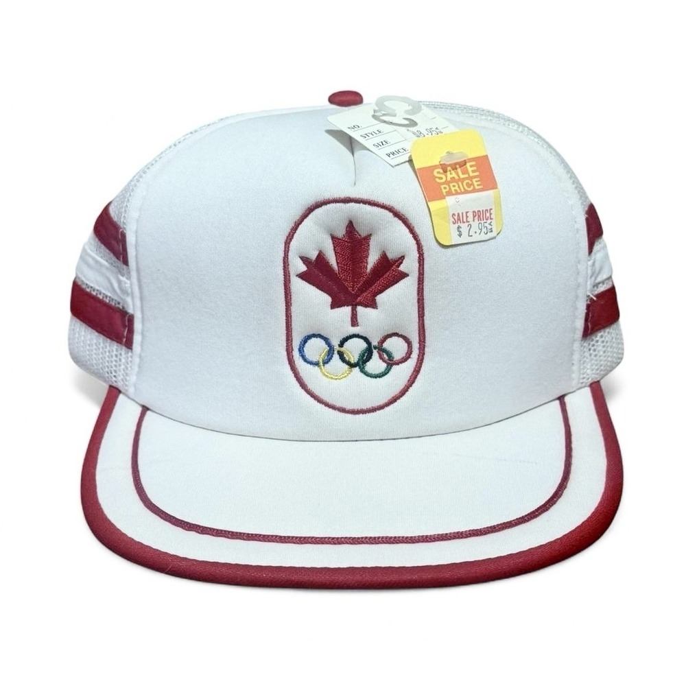 Vintage 80s NWT Deadstock Calgary Canadian Olympics Mesh Snapback Hat Cap OSFA
